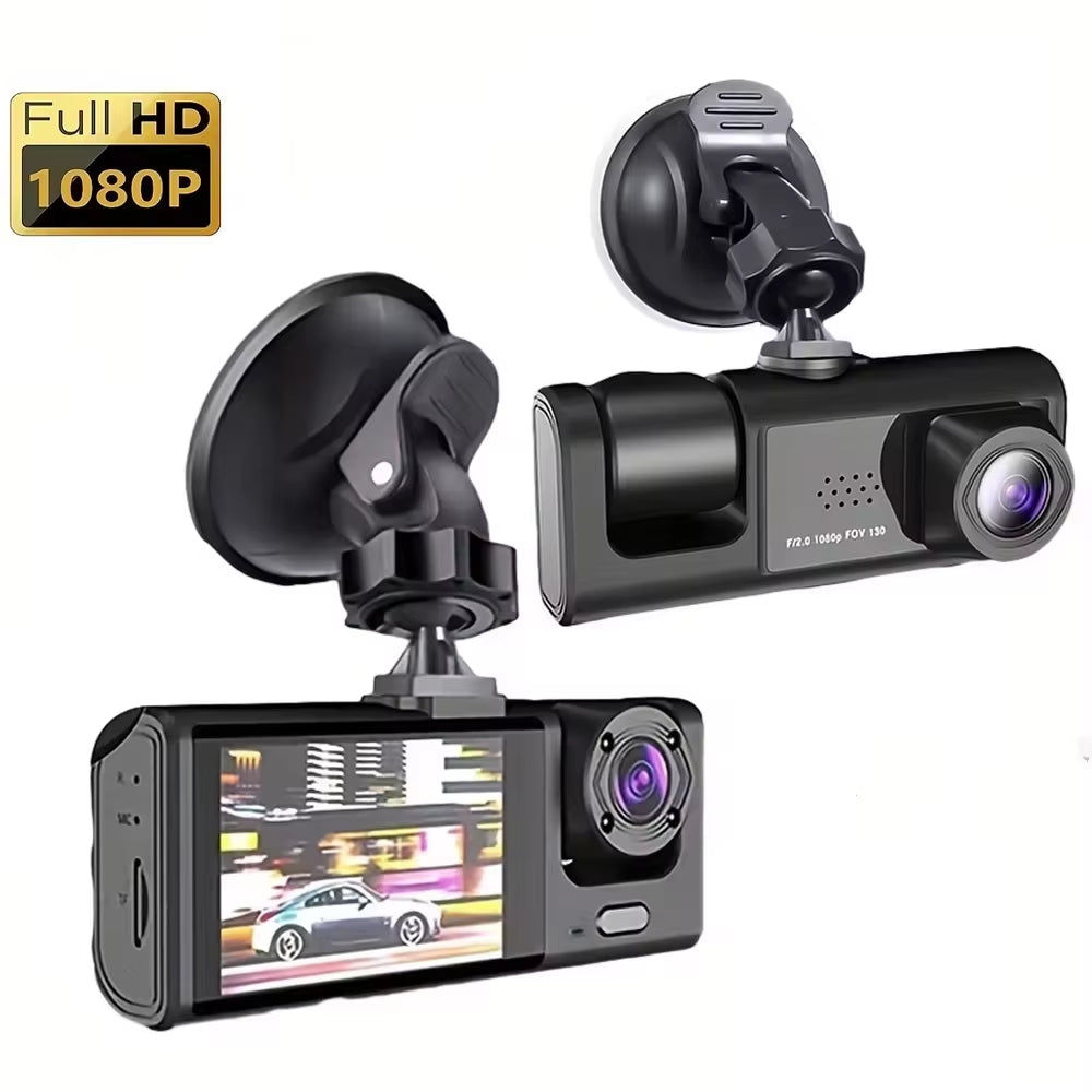 Dash Cam with Infrared Night Vision, Loop Recording, 2" IPS Screen, 1080P Triple Camera DVR Video Recorder