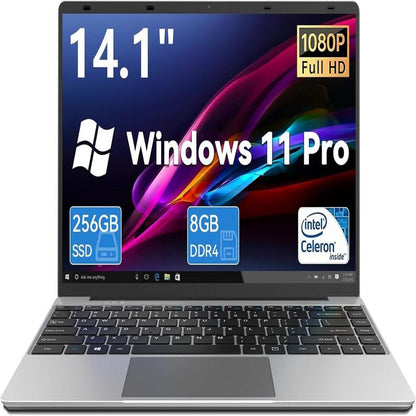 14.1 Inch Laptop, Windows 11 Laptop Computer, Intel Celeron N4020C(Up to 2.8Ghz), 8GB RAM 256GB SSD, Full HD 1920X1080, Mini HDMI, USB3.0, Webcam, TF Card, Type-C, 5000Mah Battery 2025 Laptop Mini Laptop Computer