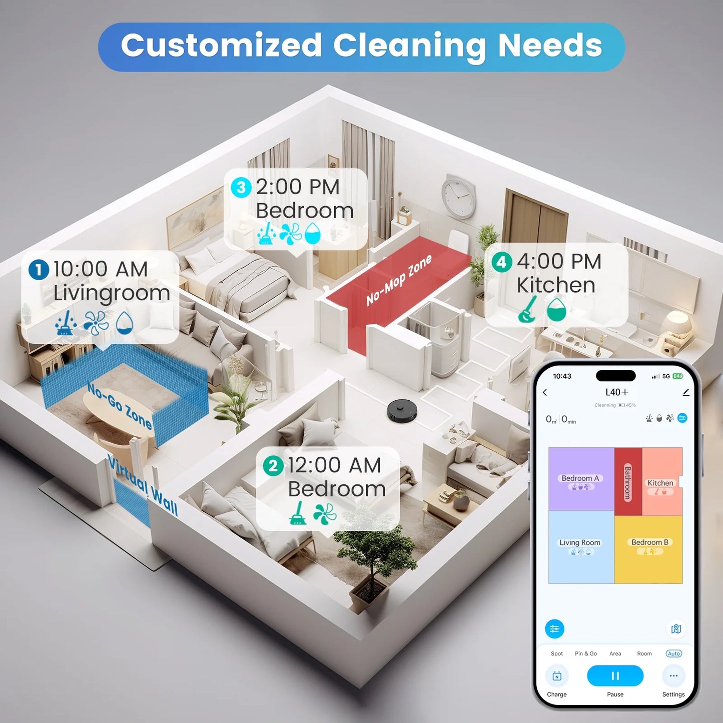 Robot Vacuum and Mop Combo L40 with 60 Days Self-Empty Station Voice Control Home Mapping