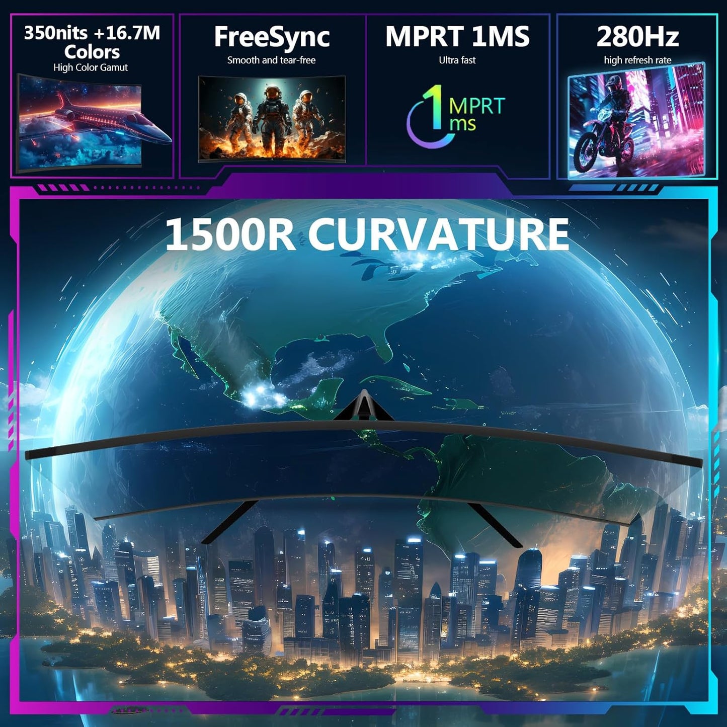 Z-Edge 27-Inch FHD 1080P Curved Gaming Monitor, 280Hz Refresh Rate, 1ms MPRT, 350 Nits Brightness, 16.7 Million Colors