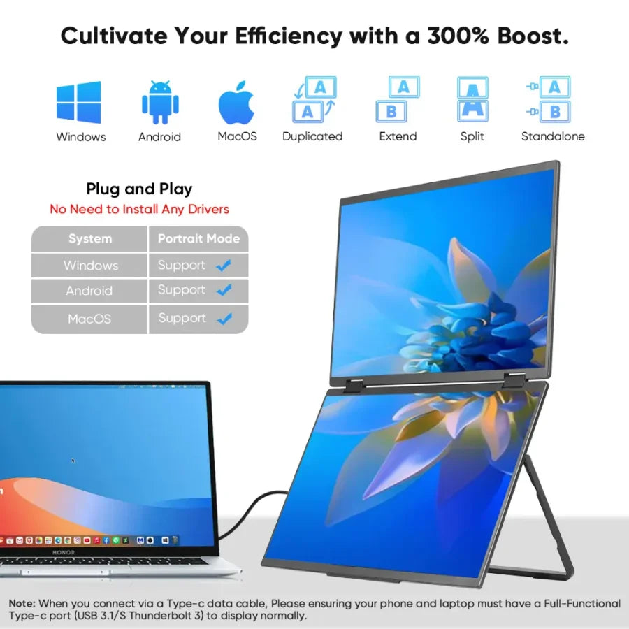 15.6 Inch FHD Dual Screen Extend LCD 1080P Monitor Portable