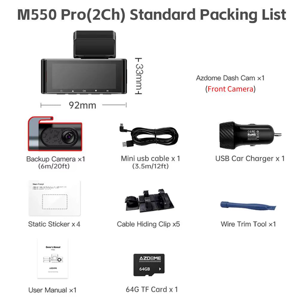 M550 Pro 5.8GHz WiFi 2/3 Channel Dash Camera with 4K+1080P Resolution, Built-In GPS, 3.19" IPS Screen, Infrared Night Vision, and 24-Hour Parking Mode
