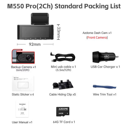 M550 Pro 5.8GHz WiFi 2/3 Channel Dash Camera with 4K+1080P Resolution, Built-In GPS, 3.19" IPS Screen, Infrared Night Vision, and 24-Hour Parking Mode