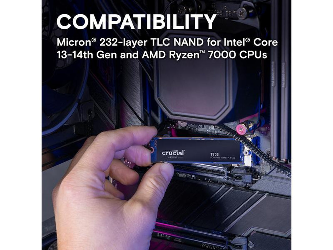 Crucial T705 1TB Pcie Gen5 Nvme M.2 SSD - up to 13,600 Mb/S - Game Ready - Internal Solid State Drive (PC) - +1Mo Adobe CC - CT1000T705SSD3
