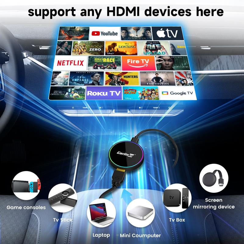 Carlinkit Carplay Car Tv Adapter Hd2Cp Pro Wireless Carplay Adapter Smart Box for Tv in Car, Plug and Play, Stream Netflix Youtube Easily