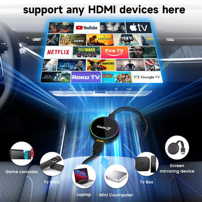Carlinkit Carplay Car Tv Adapter Hd2Cp Pro Wireless Carplay Adapter Smart Box for Tv in Car, Plug and Play, Stream Netflix Youtube Easily