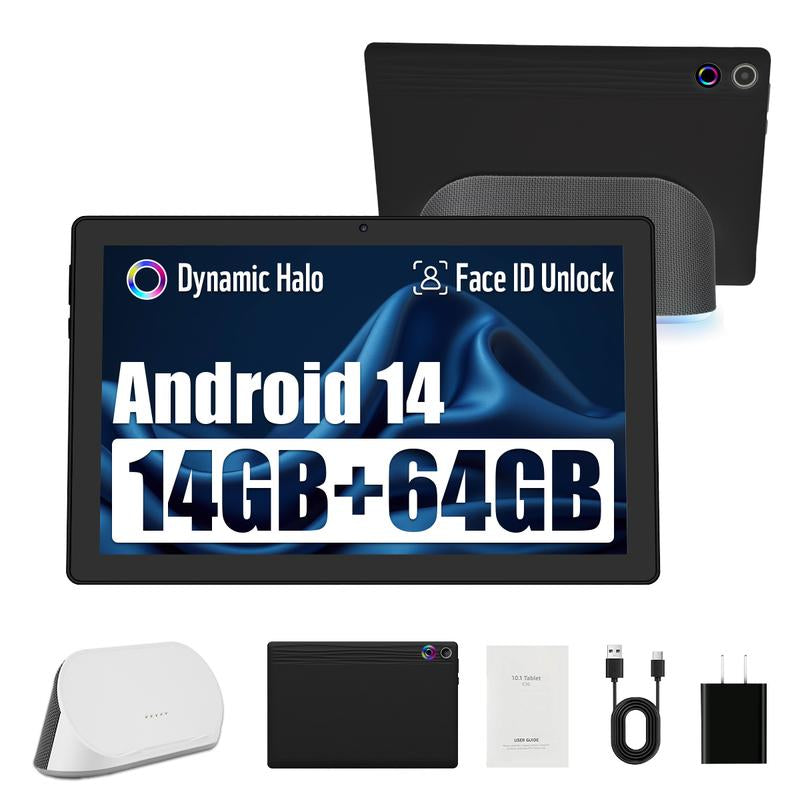 2025 Tablet, Android 14 OS, 10.1-Inch Display with Rechargeable Stereo Speaker Audio Dock, HD IPS Touchscreen, Octa-Core Processor, 14GB RAM + 64GB Storage (Expandable up to 1TB), Wi-Fi 6, Bluetooth 5.3, Dual Cameras, Google Tablet.