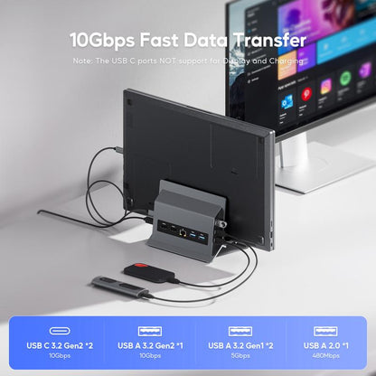PULWTOP Laptop Docking Station Dual Monitor, 11 in 1 Vertical USB C Dock Stand with 2 HDMI 4K 60Hz, 3 USB A/C 10Gbps, 2 USBA 5Gbps, USB-A 2.0, Ethernet, PD 3.0 Docking Station for Type-C Laptops