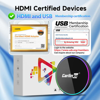 Carlinkit Carplay Car Tv Adapter Hd2Cp Pro Wireless Carplay Adapter Smart Box for Tv in Car, Plug and Play, Stream Netflix Youtube Easily