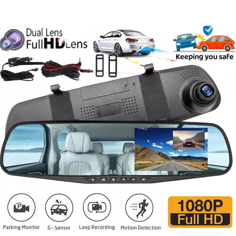 1080P HD Rearview Mirror Car DVR Dual Dash Cam Camera Front Rear Video Recorder