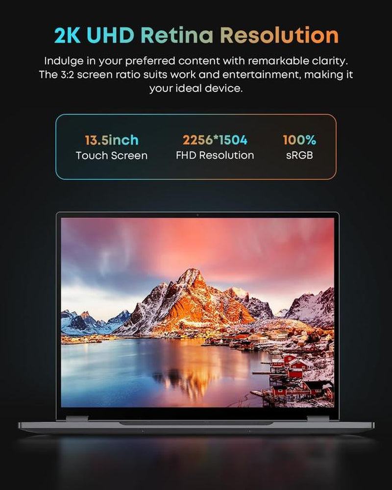 Discover the CHUWI Freebook 2-In-1 Laptop: 13.4" Touchscreen, 12GB RAM, 512GB SSD, Intel N150 Powerhouse with Stunning 2K Display and Versatile Design