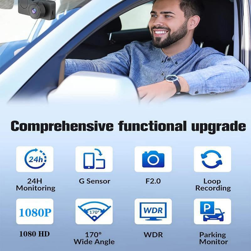 Dash Camera for Cars 1080P, 64GB Card, Dash Cam Front and Rear with Built-In Night Vision, 2.0'' IPS Screen, 170°Wide Angle, WDR, Parking Mode, Loop Recording