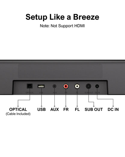 7.1Ch Virtual Surround Sound Bar, Soundbar for Smart TV with Subwoofer, OPT/AUX/BT, Aura A40