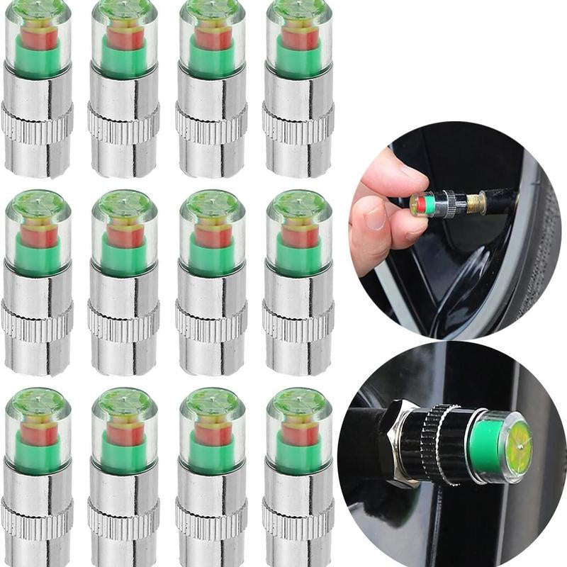 4/8/12Pcs Car Tire Pressure Monitor Valve Stem Caps Sensor Indicator Easy to Read 3 Color Eye Alert（ 2.2Bar 32-To-35 PSI）