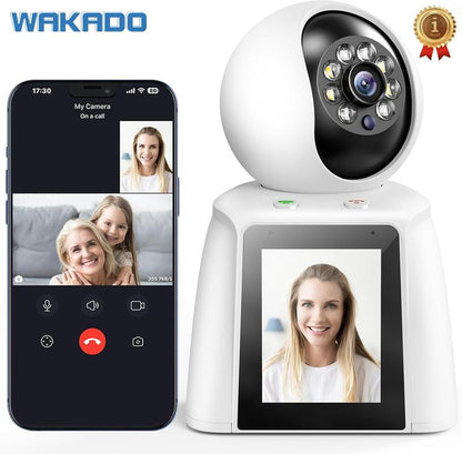 WAKADO 2K Video Call Security Camera Indoor, 2-Way Video, One-Touch Call, 360° Camera, Wifi Security Camera for Home Security