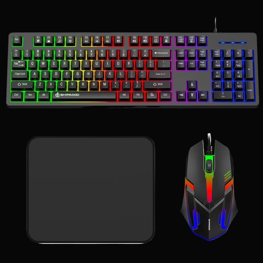Wired Gaming Keyboard and Mouse Combo, RGB Backlit, Ergonomic Computer Keyboard W/Mouse & Mouse Pad, 104 Keys Quiet Silent Mechanical Keyboard for Working or Primer Gaming, Office, Black
