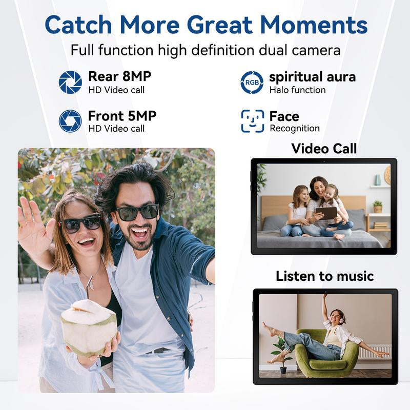 2025 Tablet, Android 14 OS, 10.1-Inch Display with Rechargeable Stereo Speaker Audio Dock, HD IPS Touchscreen, Octa-Core Processor, 14GB RAM + 64GB Storage (Expandable up to 1TB), Wi-Fi 6, Bluetooth 5.3, Dual Cameras, Google Tablet.