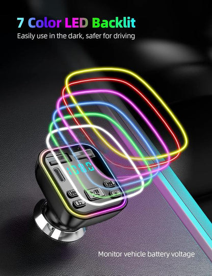 Bluetooth 5.3FM Transmitter Car Adapter, Wireless Radio MP3 Player Stereo Music Audio Receiver Hands-Free Calling, USB-C Car Charger, Supports TF Card and USB Disk (Black)