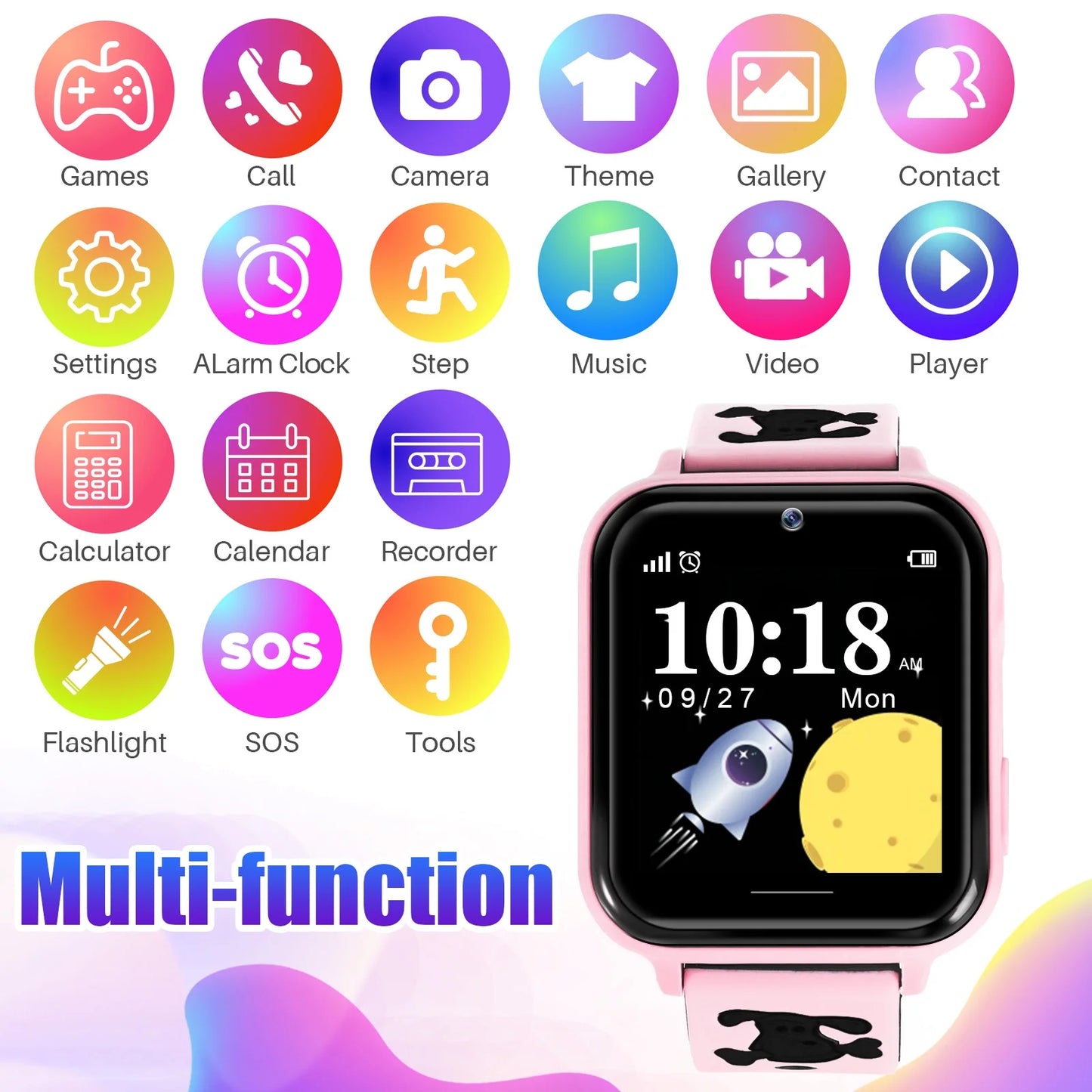 Kids Smart Watch Phone, HD Touch Screen Smartwatch with Music MP3 Player, Video Recorder, Camera, Games, SOS, (Build-In 1GB SD Card) Sport Wrist Watch for Age 3-14 Boys Girls Gifts (Pink)