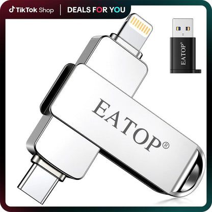 EATOP USB Flash Drive Intended for Iphone Ipad, Memory Stick Storage for Photos and Videos Backup, Compatible with Iphone Ipad Android PC, Plug and Play, No Application Required