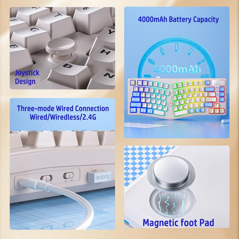 LEOBOG A75 Wireless Keyboard - Durable, Rechargeable, 3-Modes Keyboard with Ergonomic Design for Gaming, Office & Home - Perfect Gift for Girlfriend