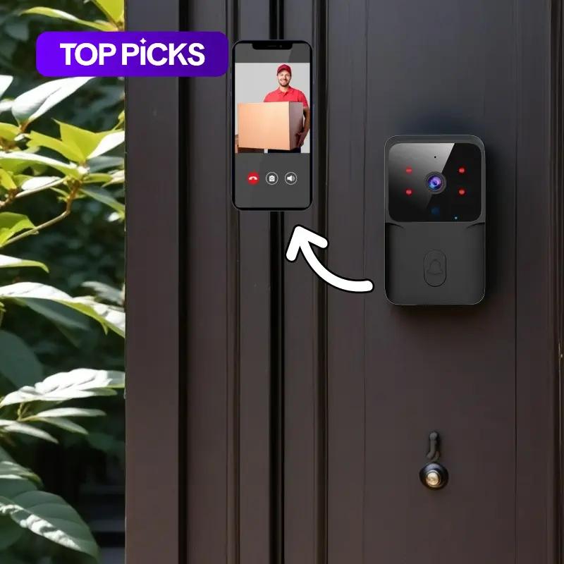 Wireless Doorbell Camera, Rechargeable 2.4G Wifi Smart Visual Doorbell, Home Security Doorbell with Night Vision & Voice Changing, Security System Monitoring