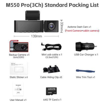 M550 Pro 5.8GHz WiFi 2/3 Channel Dash Camera with 4K+1080P Resolution, Built-In GPS, 3.19" IPS Screen, Infrared Night Vision, and 24-Hour Parking Mode