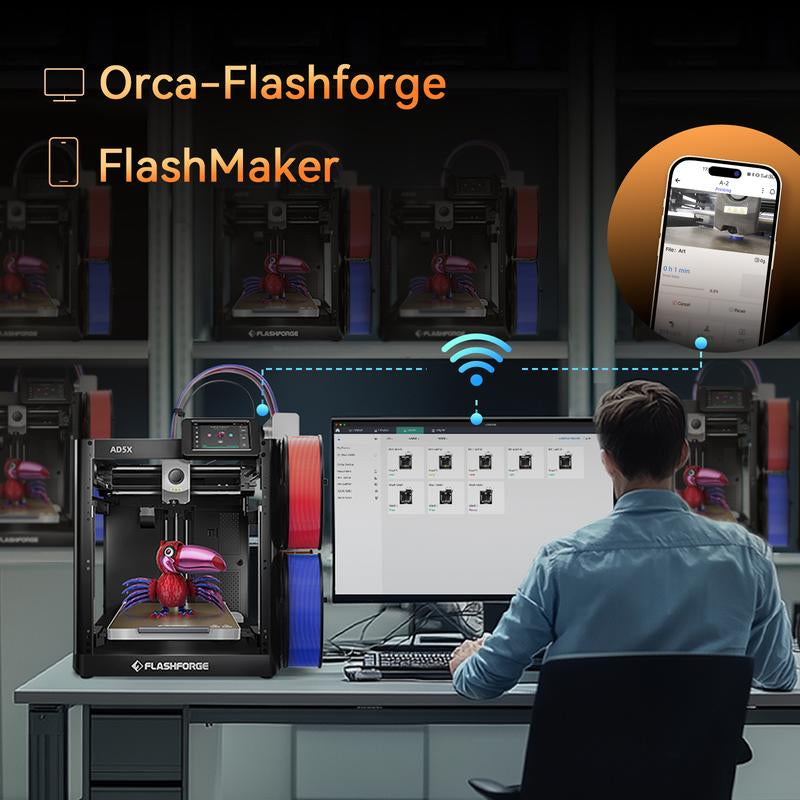 Flashforge AD5X 3D Printer Multi-Color with Display Screen, High Speed 600Mm/S, 1 Count, Black