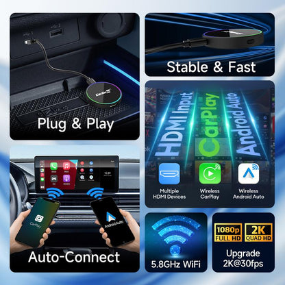 Carlinkit Carplay Car Tv Adapter Hd2Cp Pro Wireless Carplay Adapter Smart Box for Tv in Car, Plug and Play, Stream Netflix Youtube Easily