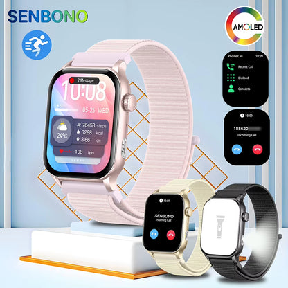 AMOLED Smart Watch with Bluetooth Calling, LED Flashlight, 100+ Sports Modes, Customizable Dial, and Camera Control for Men and Women