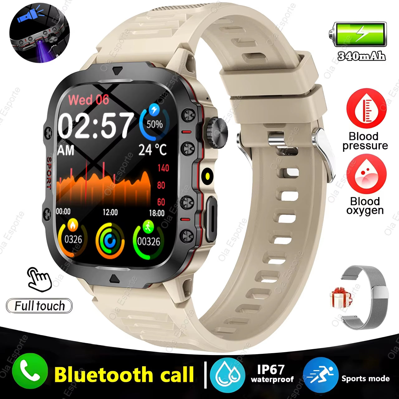 Men's Smartwatch with Flashlight, Bluetooth Calling, Fitness Tracking, and IP68 Waterproof Rating - Compatible with Android and iOS - 2025 Model