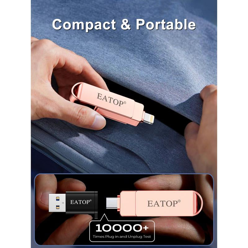 EATOP USB Flash Drive Intended for Iphone Ipad, Memory Stick Storage for Photos and Videos Backup, Compatible with Iphone Ipad Android PC, Plug and Play, No Application Required