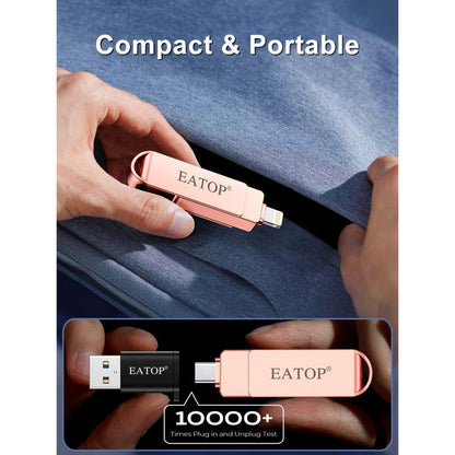 EATOP USB Flash Drive Intended for Iphone Ipad, Memory Stick Storage for Photos and Videos Backup, Compatible with Iphone Ipad Android PC, Plug and Play, No Application Required
