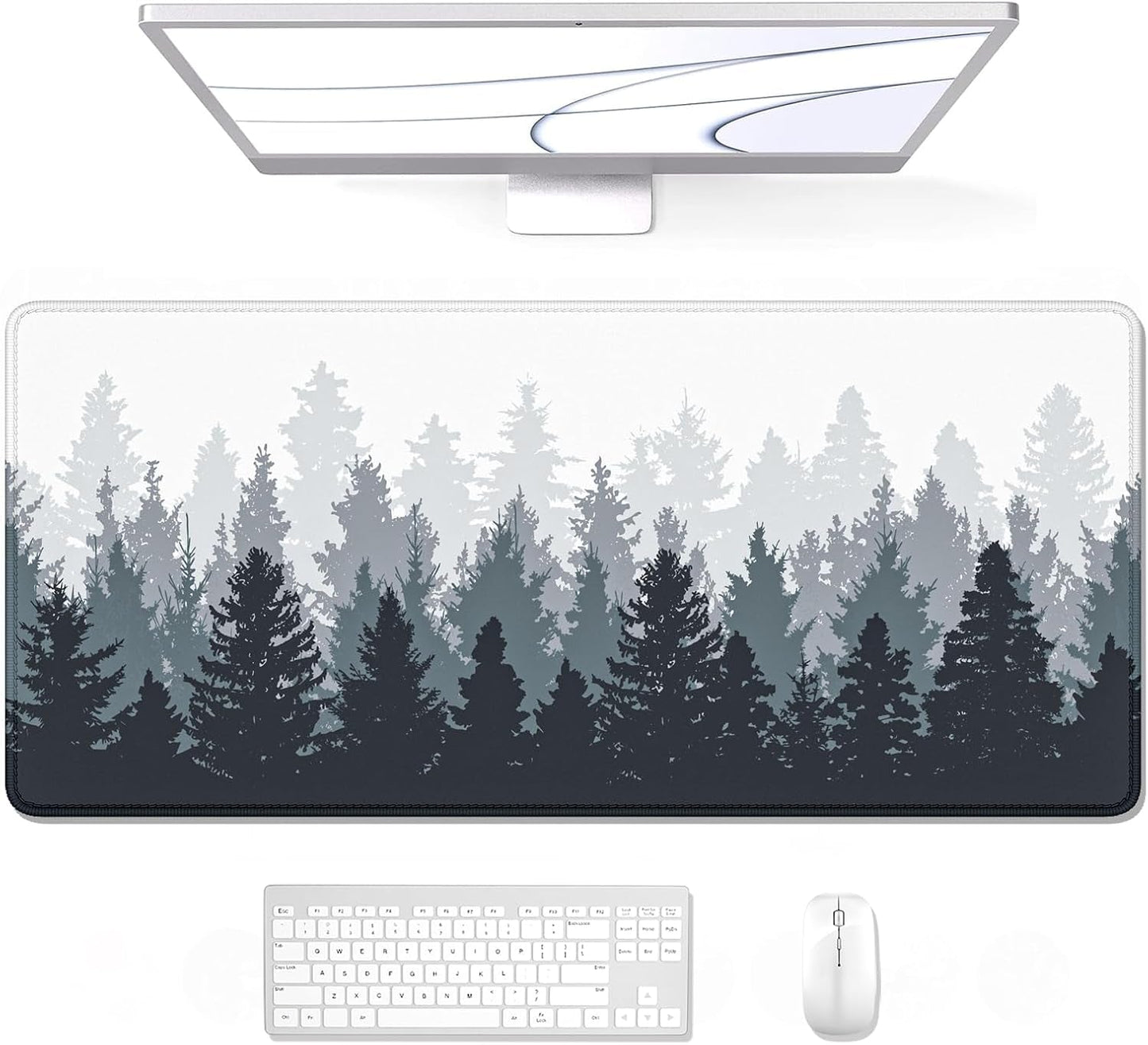 Large Mouse Pad, Full Desk XXL Extended Gaming Mouse Pad 35" X 15", Waterproof Desk Mat with Stitched Edge, Non-Slip Laptop Computer Keyboard Mousepad for Office & Home, Misty Forest Design