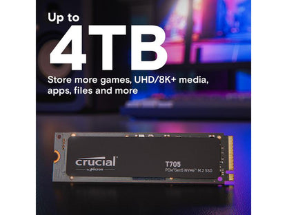 Crucial T705 1TB Pcie Gen5 Nvme M.2 SSD - up to 13,600 Mb/S - Game Ready - Internal Solid State Drive (PC) - +1Mo Adobe CC - CT1000T705SSD3