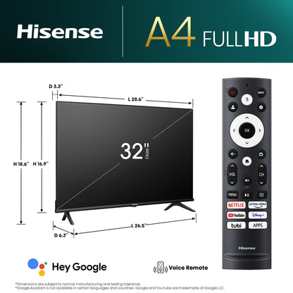 32-Inch Class A4 Series FHD 1080P Google Smart TV (32A4K) - DTS Virtual: X, Game & Sports Modes, Chromecast Built-In