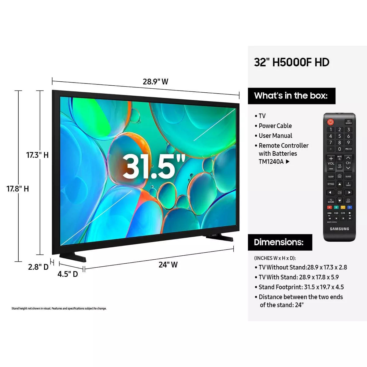 Samsung 32" HD H5000F 720P Smart LED TV: Wi-Fi, HDR10+, 60 Hz Refresh Rate