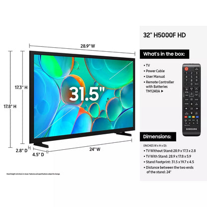 Samsung 32" HD H5000F 720P Smart LED TV: Wi-Fi, HDR10+, 60 Hz Refresh Rate