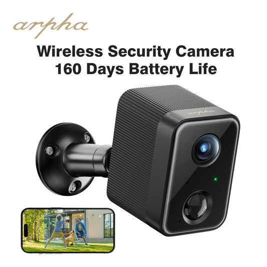 ARPHA K03 Security Camera Wireless Monitor, 1080P Wifi Battery Camera for Home Security, HD Lens IP65 Waterproof, 2-Way Talk, 160 Days Battery Life Outdoor Surveillance Room Office Home Security Live View.Instant Alert Black