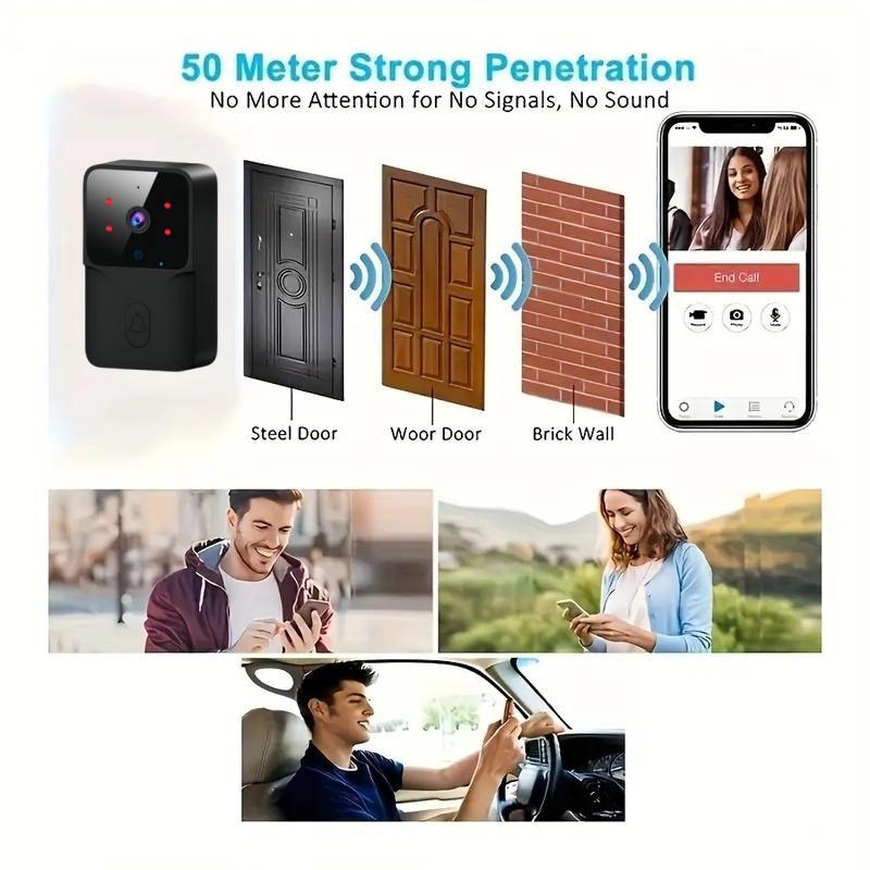 Wireless Doorbell Camera, Rechargeable 2.4G Wifi Smart Visual Doorbell, Home Security Doorbell with Night Vision & Voice Changing, Security System Monitoring