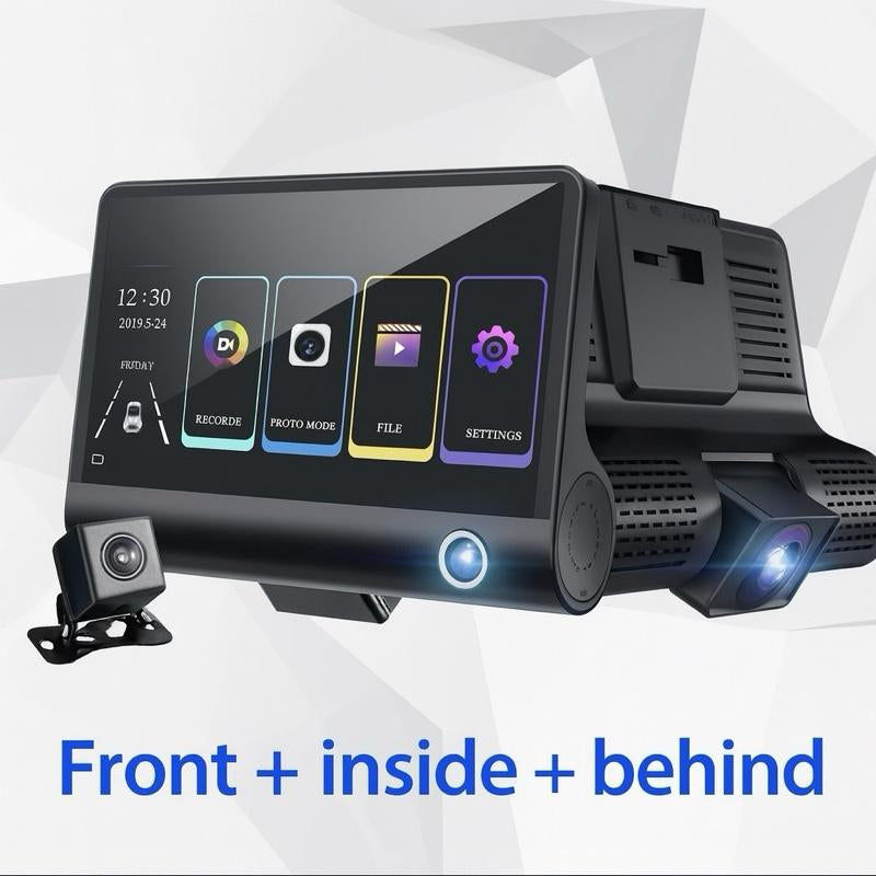 Three Lens Dash Camera Full HD with 32 GB SD Card - Front inside & behind Recording System