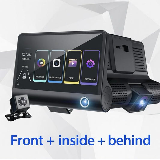 Three Lens Dash Camera Full HD with 32 GB SD Card - Front inside & behind Recording System