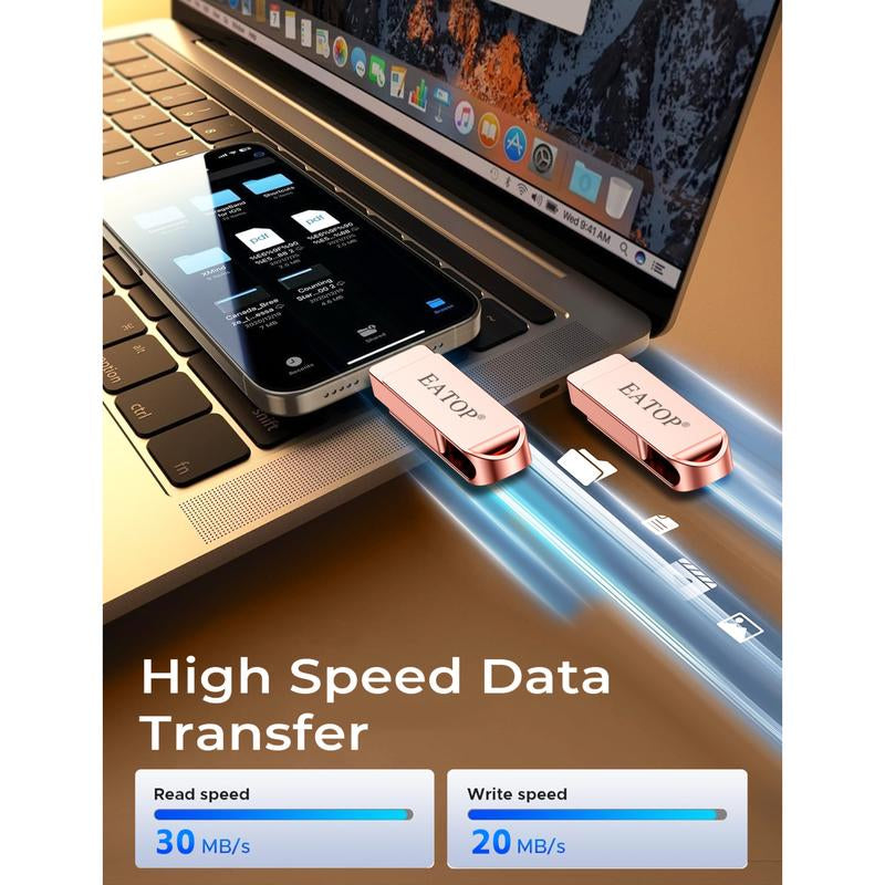EATOP USB Flash Drive Intended for Iphone Ipad, Memory Stick Storage for Photos and Videos Backup, Compatible with Iphone Ipad Android PC, Plug and Play, No Application Required