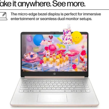 HP 14" Laptop Student Business Computer - 2025 New Version, Intel N150 Processor, Windows 11 Pro, Copilot AI, 12Hr Battery, up to 16GB RAM 384GB Storage (128GB UFS+256GB MSD) ,Rose Gold,W/Accessories
