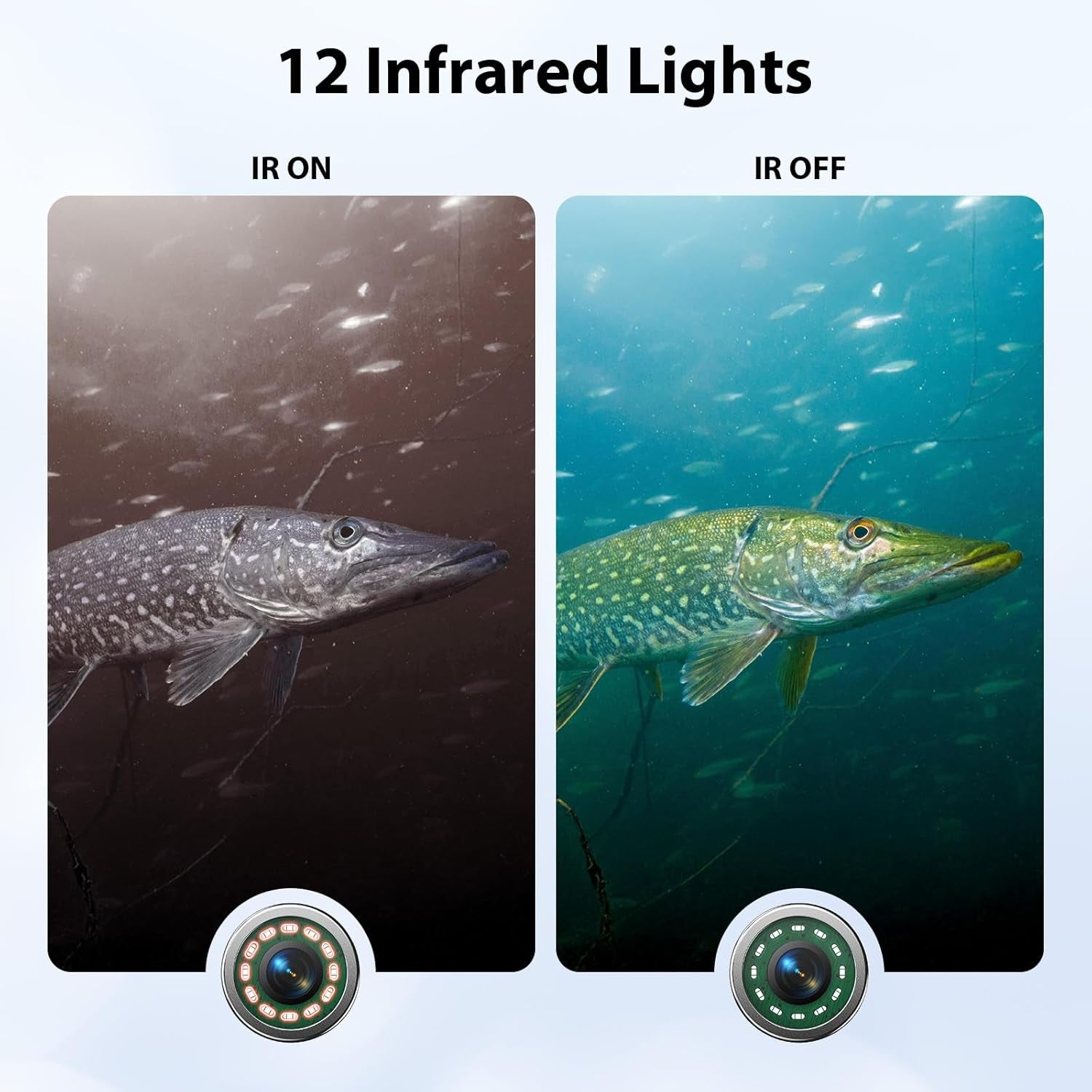 Underwater Fishing Camera Portable Video Fish Finder 9 Inch LCD Monitor 1000TVL Waterproof Camera Underwater DVR Video Fish Cam 50M Cable 12Pcs IR Infrared Lights for Ice, Lake and Boat Fishing