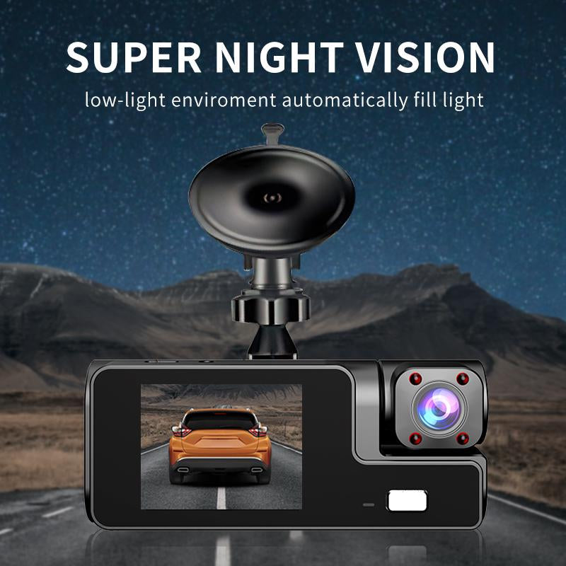 Three-Channel Car Camera, 2 Inch IPS Screen, Wide Angle Car Dash Cam with Infrared Night Vision, Car Dvr Camera, Camera Security, Car Dash Cam, Car Dash Cam with 32Gb Memory Card, Car Wide Angle Video Surveillance, Car Electronics