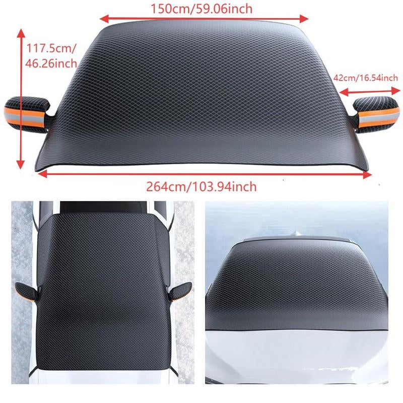 Car Windshield Cover against Frost Ice and Snow, Magnetic Windscreen Protector with Side Mirror Covers, All Season Front Window Guard, Easy Install Storage, Black & Orange