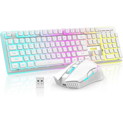 Redthunder K10 Wireless Gaming Keyboard and Mouse Combo, LED Backlit Rechargeable 3800Mah Battery, Mechanical Feel Anti-Ghosting Keyboard + 7D 3200DPI Mice for PC Gamer (Pink)