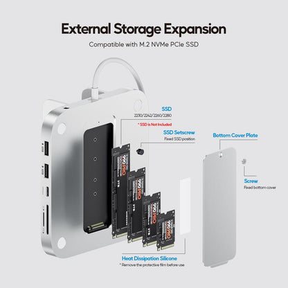 PULWTOP 8-In-1 Vertical USB-C Hub for Mac Mini M4 Hub with M.2 SSD Enclosure, Aluminum Mac Mini M4 Pro 2024 Dock Stand Accessories with USB A/C 3.2 10Gbps, 2 X USB a 2.0, 3.5Mm Audio Mic, SD/TF Slots Connectivity Work