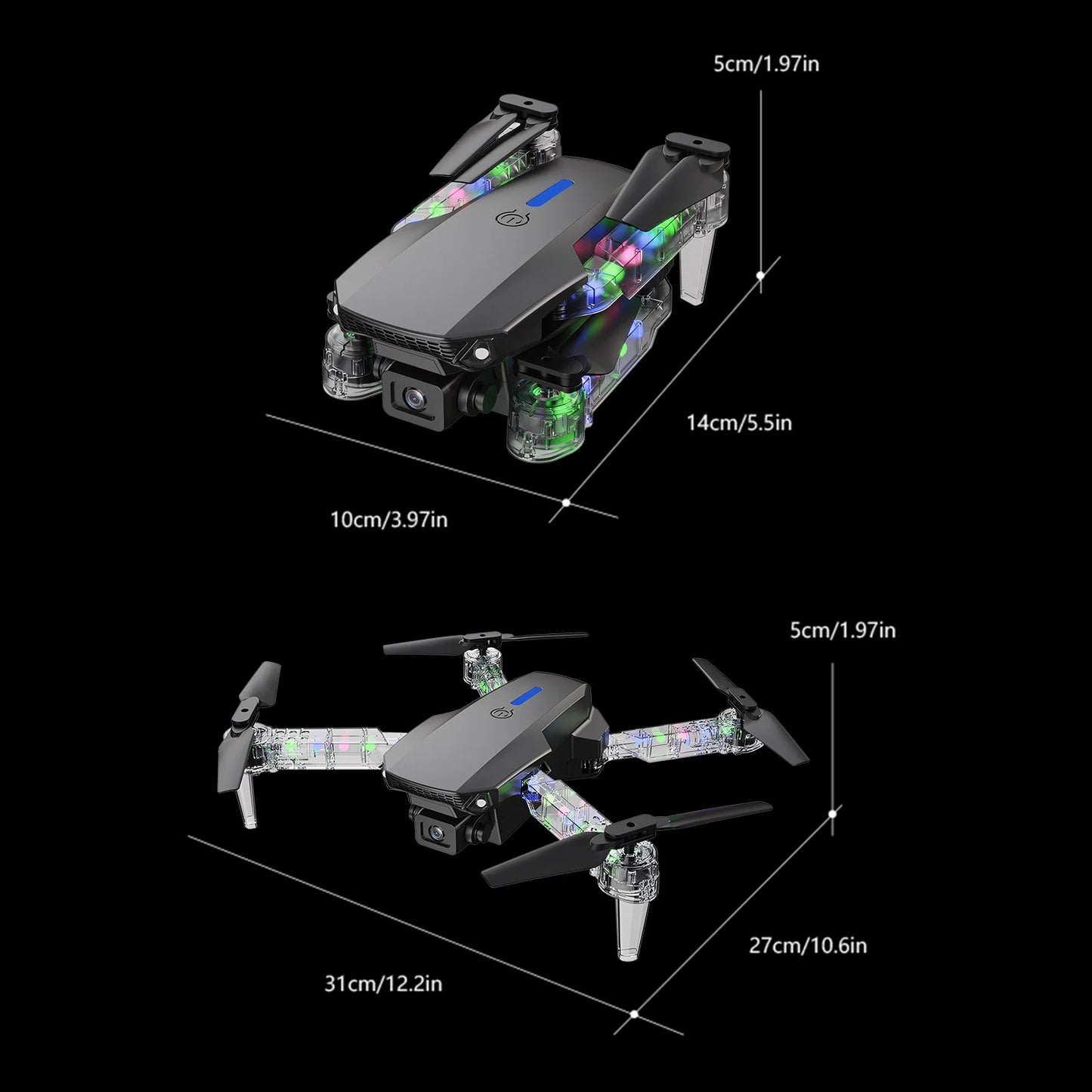 Sales Today Clearance Only, Drones with Camera for Adults 1080P, Wifi FPV Drone, Mini Drones with Transparent LED Folded Arms, 3 Flight Modes, Altitude Hold, Headless Mode, Trajectory Flight